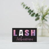 Bold Lilac Pink Lash Tech Design Black Background Visitenkarte (Stehend Vorderseite)