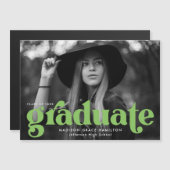 Bold Lime Green Typografy Foto Abschluss Magneteinladung (Vorne/Hinten)