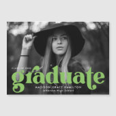 Bold Lime Green Typografy Foto Abschluss Magneteinladung (Vorderseite)