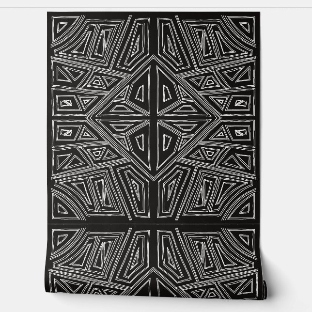 Bold Lines - Symmetrical Tile - Black And White  Tapete (Abrollen)