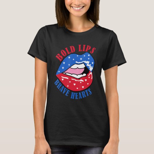 Bold Lips Brave Heart US American Flag Patriotic L T-Shirt (Vorderseite)