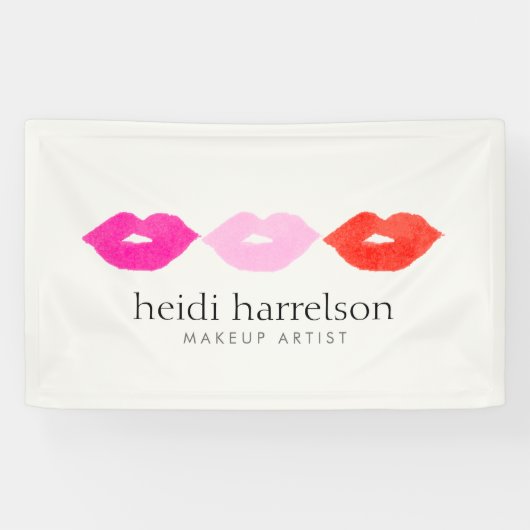 Bold Lips Trio Watercolor Makeup Artist Beauty Banner (Horizontal)