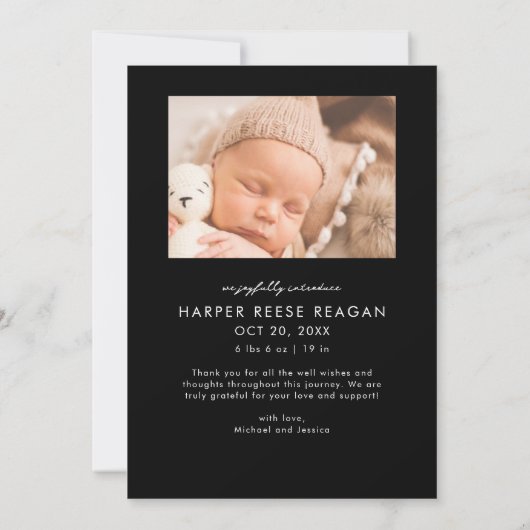 Bold Little Miracle Xmas Black Photo Birth Ankündigung (Rückseite)
