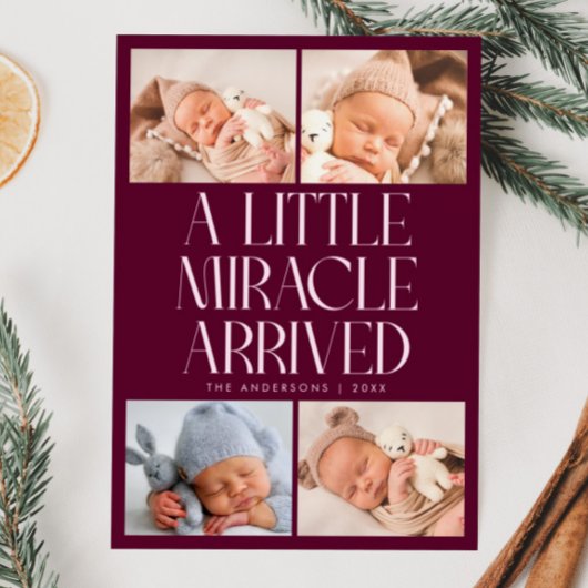 Bold Little Miracle Xmas Cranberry Photo Birth  Ankündigung