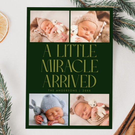 Bold Little Miracle Xmas Green Photo Birth Ankündigung