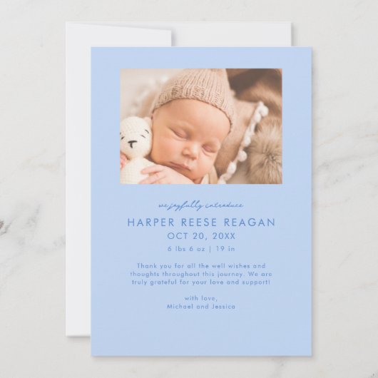 Bold Little Miracle Xmas Icy Blue Photo Birth Ankündigung (Rückseite)