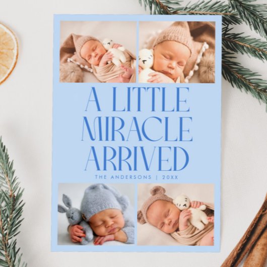 Bold Little Miracle Xmas Icy Blue Photo Birth Ankündigung
