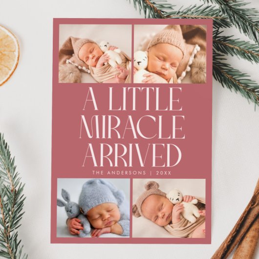 Bold Little Miracle Xmas Pink Photo Birth  Ankündigung