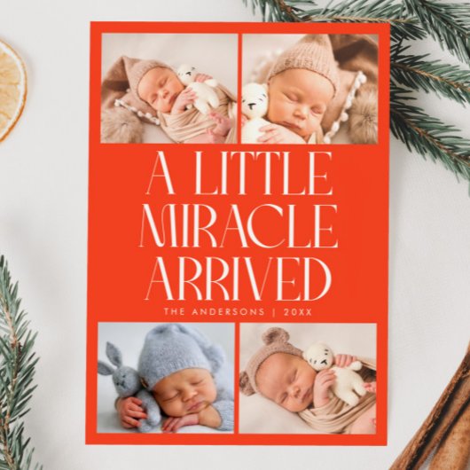 Bold Little Miracle Xmas Red Photo Birth  Ankündigung
