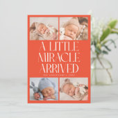 Bold Little Miracle Xmas Red Photo Birth Ankündigung (Stehend Vorderseite)