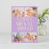 Bold Little Miracle Xmas Wisteria Photo Birth Ankündigung (Stehend Vorderseite)