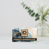 BOLD-Logo Dunkelblau-Gold-Fluid-Tinte QR Visitenkarte (Stehend Vorderseite)