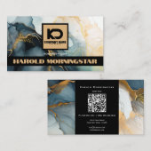 BOLD-Logo Dunkelblau-Gold-Fluid-Tinte QR Visitenkarte (Vorne/Hinten)
