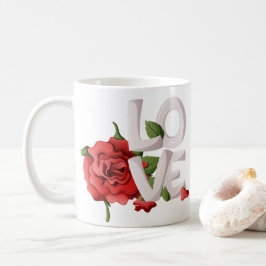 Bold Love Lettering with Romantic Red Rose Foliage Kaffeetasse