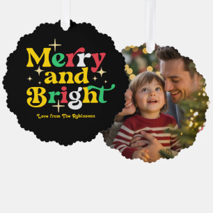Bold Luxe Merry & Bright Retro Weihnachts-Foto Ornament Karte