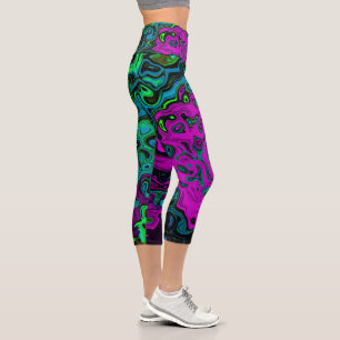 Bold Magenta Abstrakt Groovy Liquid Art Swirl Capri Leggings
