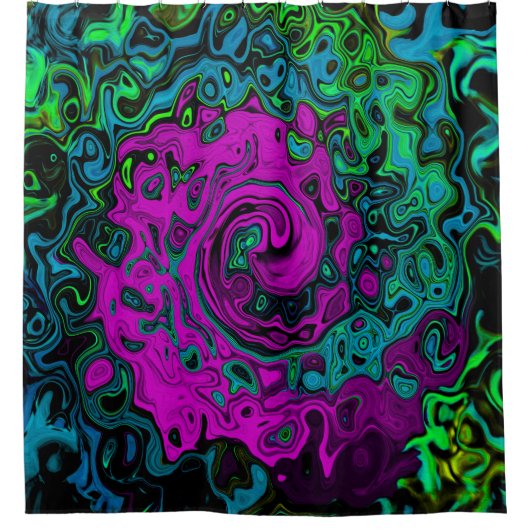 Bold Magenta Abstrakt Groovy Liquid Art Swirl Duschvorhang (Vorderseite)