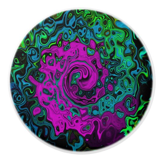 Bold Magenta Abstrakt Groovy Liquid Art Swirl Keramikknauf (Vorderseite)