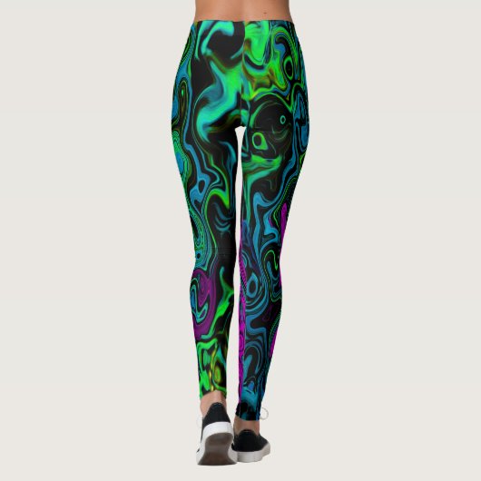 Bold Magenta Abstrakt Groovy Liquid Art Swirl Leggings (Rückseite)