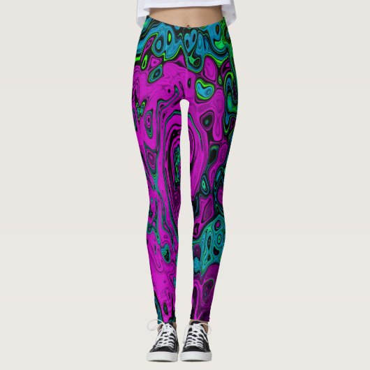 Bold Magenta Abstrakt Groovy Liquid Art Swirl Leggings (Vorderseite)