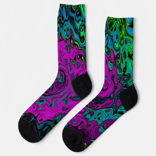 Bold Magenta Abstrakt Groovy Liquid Art Swirl Socken (Linkes Detail)