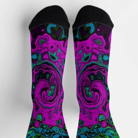 Bold Magenta Abstrakt Groovy Liquid Art Swirl Socken (Oben)