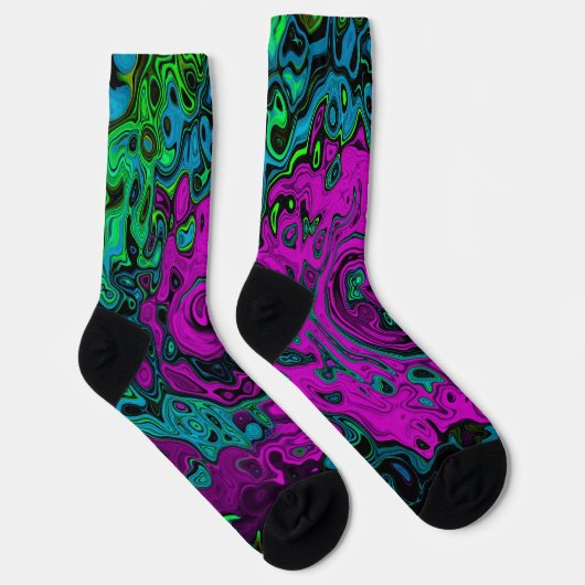 Bold Magenta Abstrakt Groovy Liquid Art Swirl Socken (Rechts)