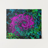 Bold Magenta Abstrakt Groovy Liquid Art Swirl Wandteppich (Vorderseite (Horizontal))