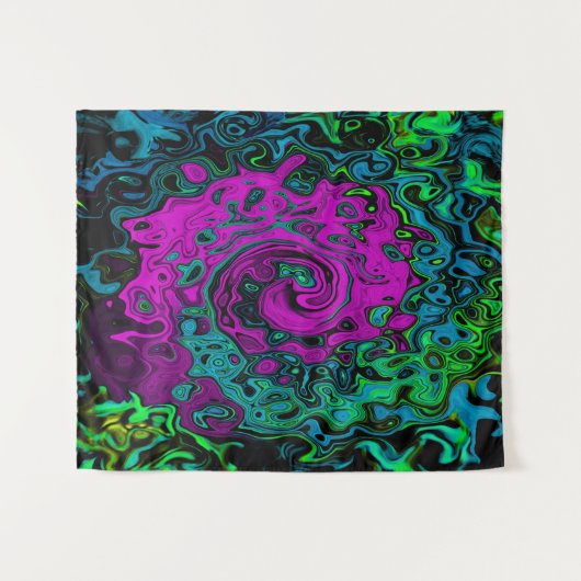 Bold Magenta Abstrakt Groovy Liquid Art Swirl Wandteppich (Vorderseite (Horizontal))