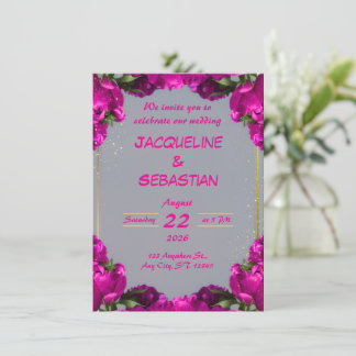 Bold Magenta Floral Wedding Einladung