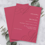 Bold Magenta Modern Edge Elegante Monogram Wedding Einladung<br><div class="desc">Dieses einfache, moderne minimalistische Design mit einem eleganten Rand bietet eine einzigartige Hochzeitseinladung mit schönen kalligraphischen Skriptmonogrammen der Braut und Bräutigam an anderen Ecken. Ein gepflegtes Textlayout zeigt die Details Ihrer Hochzeit mit einem sauberen klassischen Look mit einem fett magentafarbenen rosa Hintergrund und Elfenbeintext mit dunkleren magentafarbenen Monogramm-Initialen. Ersetzen Sie...</div>