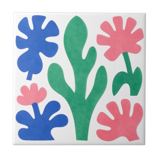 Bold Matisse Style Floral Cutouts Fliese (Vorderseite)