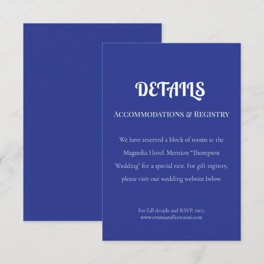 Bold Minimal Wedding Einladung in Deep Blue (Vorne/Hinten)