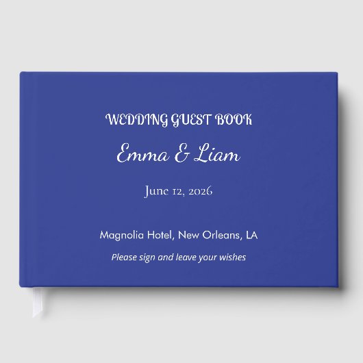Bold Minimal Wedding Einladung in Deep Blue Gästebuch (Vorderseite)