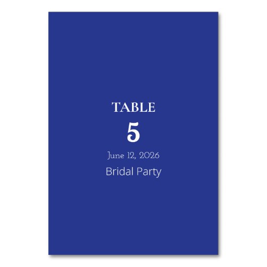 Bold Minimal Wedding Einladung in Deep Blue Tischnummer (Vorderseite)