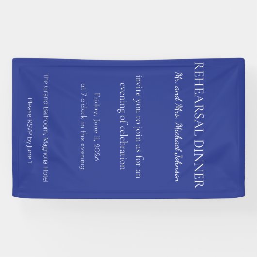 Bold Minimal Wedding Invite in Deep Blue Banner (Horizontal)