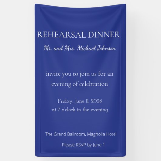 Bold Minimal Wedding Invite in Deep Blue Banner (Vertikal)