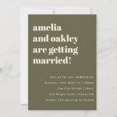 Bold Minimalist Boho Olive Green Simple Wedding Einladung (Vorderseite)