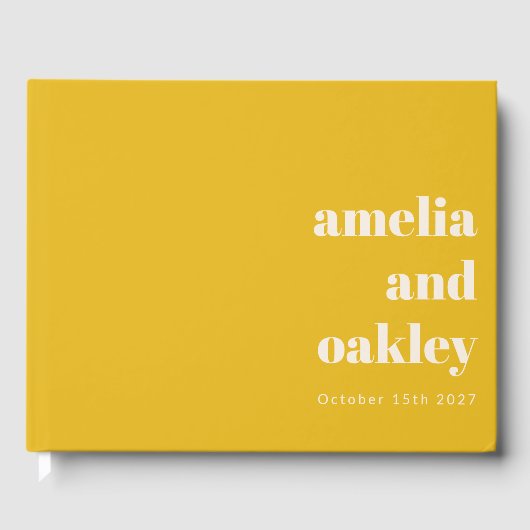 Bold Minimalist Modern Yellow Retro Custom Wedding Gästebuch (Vorderseite)