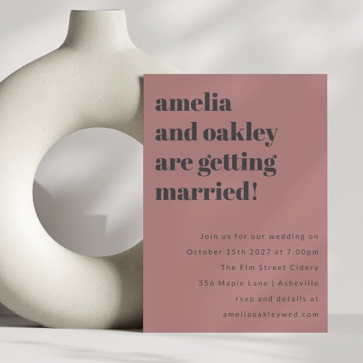 Bold Minimalist Rose Gray Retro Wedding Website Einladung