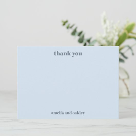 Bold Minimalist Soft Blue Retro Custom Wedding Dankeskarte (Stehend Vorderseite)