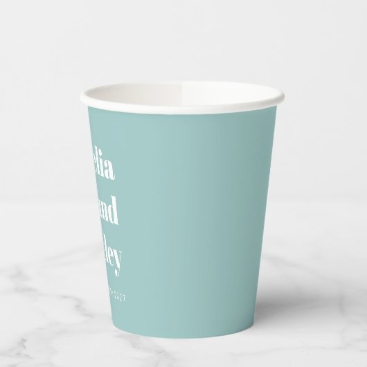 Bold Minimalistisch Aqua Blue Retro Custom Wedding Pappbecher (Links)