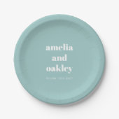Bold Minimalistisch Aqua Blue Retro Custom Wedding Pappteller (Vorderseite)