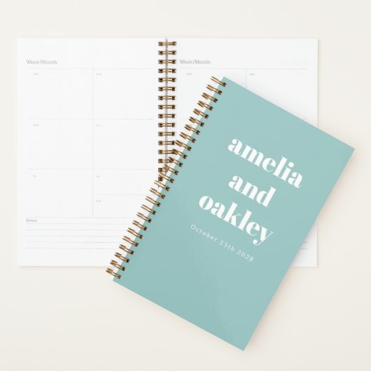 Bold Minimalistisch Aqua Blue Retro Custom Wedding Planer (Anzeige)