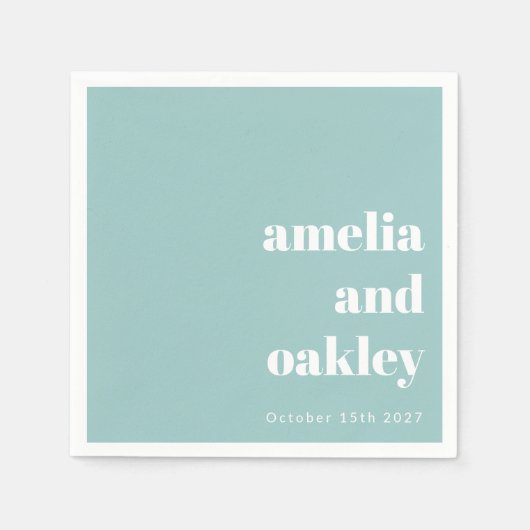 Bold Minimalistisch Aqua Blue Retro Custom Wedding Serviette (Vorderseite)