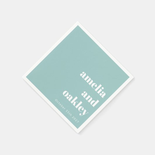 Bold Minimalistisch Aqua Blue Retro Custom Wedding Serviette (Ecke)