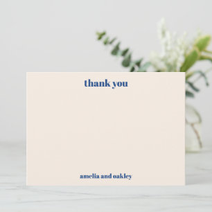 Bold Minimalistisch Blue Retro Custom Wedding Dankeskarte