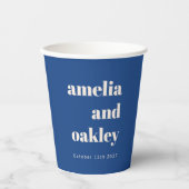 Bold Minimalistisch Blue Retro Custom Wedding Pappbecher (Vorderseite)