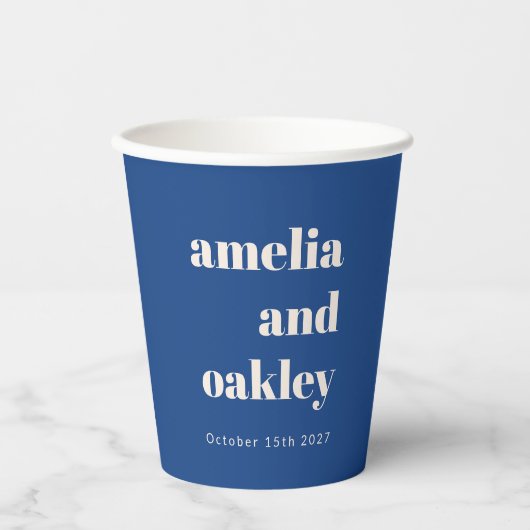 Bold Minimalistisch Blue Retro Custom Wedding Pappbecher (Vorderseite)