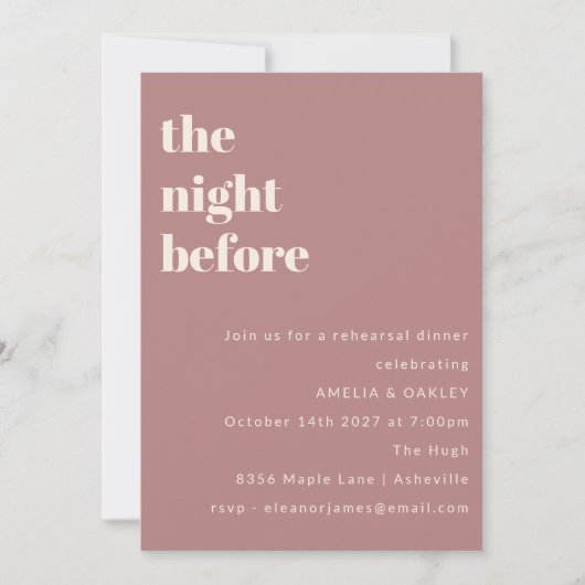 Bold Minimalistisch Dusty Rose Einfache Probe Aben Einladung (Vorderseite)